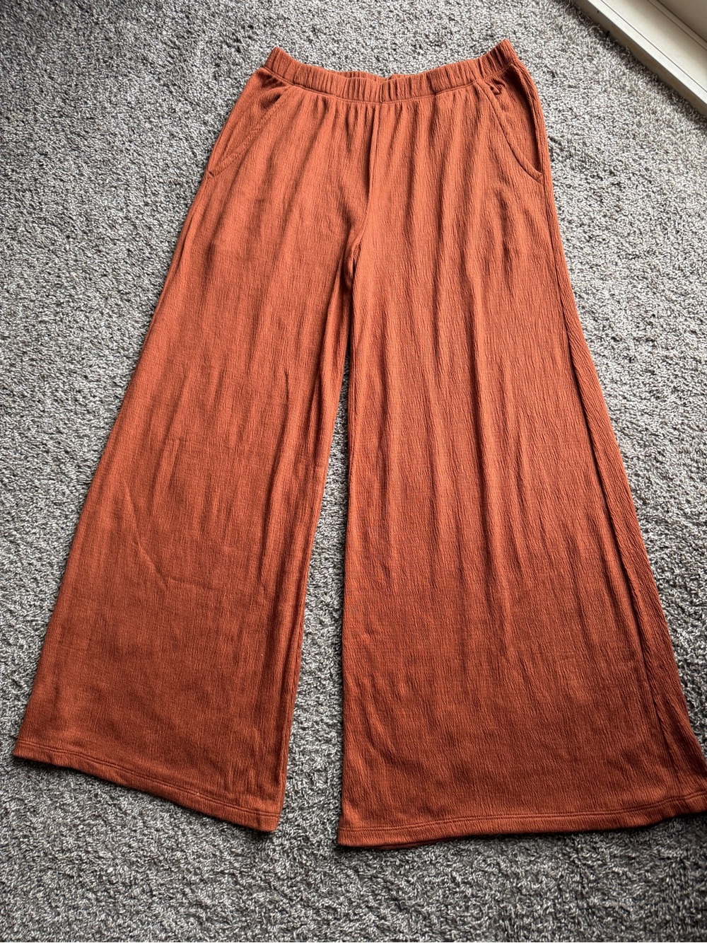 stars above Ribbed Wide-Leg Pants in Rust Orange